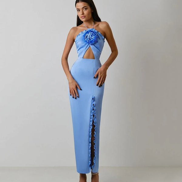 Sexy Hanging Neck Decorative Flower Dress for Women